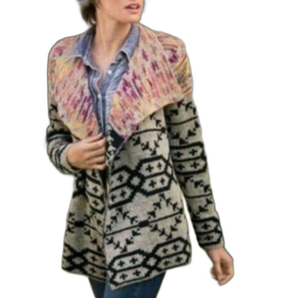 Soft Surroundings Calais Colorful Aztec Print Open Front Boho Cardigan Size M